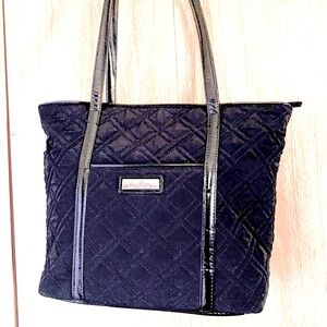 Vera Bradley 12” black quilted nylon patent leather purse tote bag BARELY USED